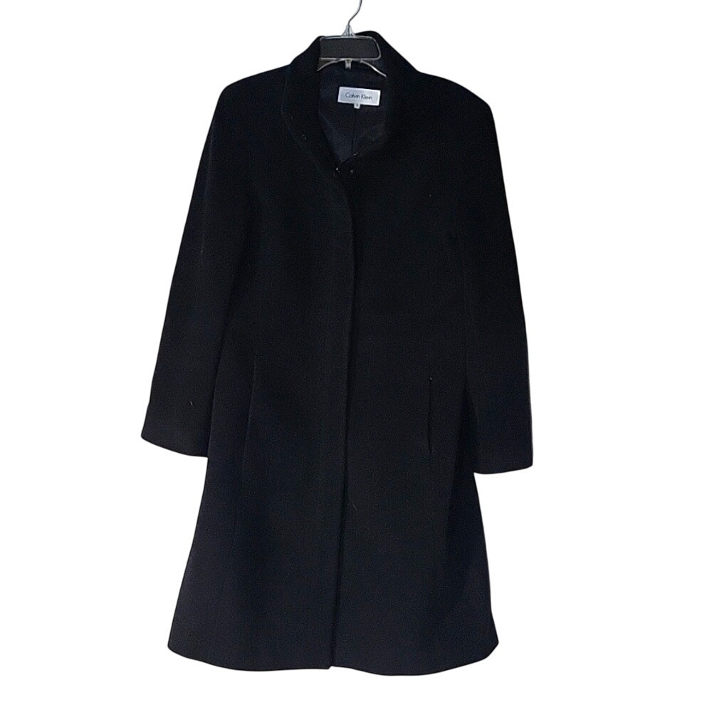 Calvin Klein Angora Wool Blend Coat Classic Career Minimalist Black Coat luxury